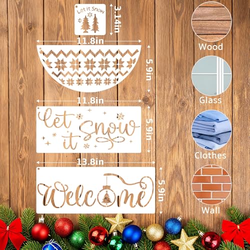 34pcs Christmas Stencils for Painting On Wood Reusable Xmas Stencils Set Holiday Templates for DIY Crafts Home Decor Art Projects (34 Count)