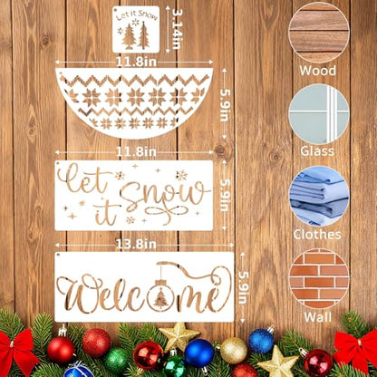 34pcs Christmas Stencils for Painting On Wood Reusable Xmas Stencils Set Holiday Templates for DIY Crafts Home Decor Art Projects (34 Count)