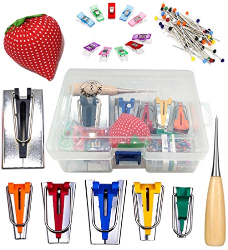Fabric Bias Tape Maker Set of 19pcs Tools with Instruction (19 Count)