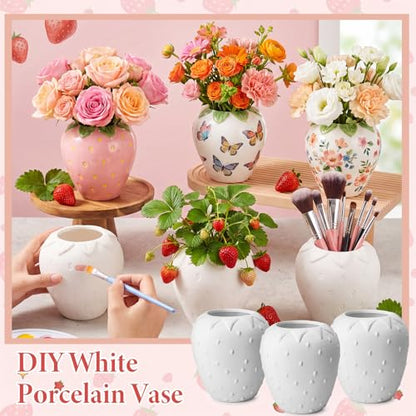 6 Pcs Ceramic Strawberry Vase to Paint 5.4" Unpainted DIY Painting Kit (6 Count)