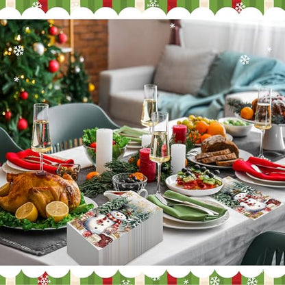 100 Pcs Christmas Guest Napkins for Decoupage 2 Ply Snowman Disposable Paper Napkins Snowflake Elk Xmas Tree Decorative Winter Christmas Cocktail Guest Hand Towel for Party Table Dinner Bathroom (100 Count)
