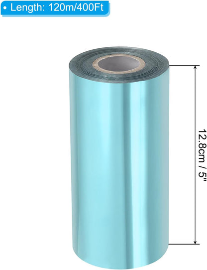 PATIKIL 5"x400Ft Hot Stamping Foil Paper, Heat Transfer Hot Stamping Paper Foil Roll for Leather DIY Logo Decor Craft Gift Package Scrapbook Card, Light Blue