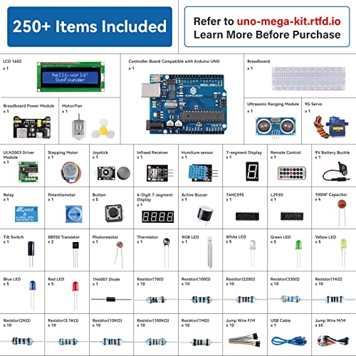 Project Complete Starter kit Compatible with Arduino UNO R3 Arduino IDE (250 Count)