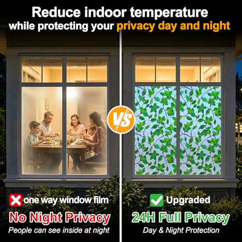 Privacy Window Film Upgraded 24H Day & Night Privacy Heat Insulation Static Cling Decorative Glass Film