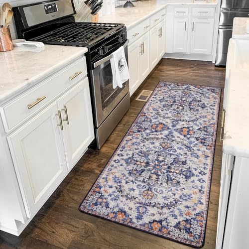 Reine 2x6 Blue Washable Hallway Runner Rug