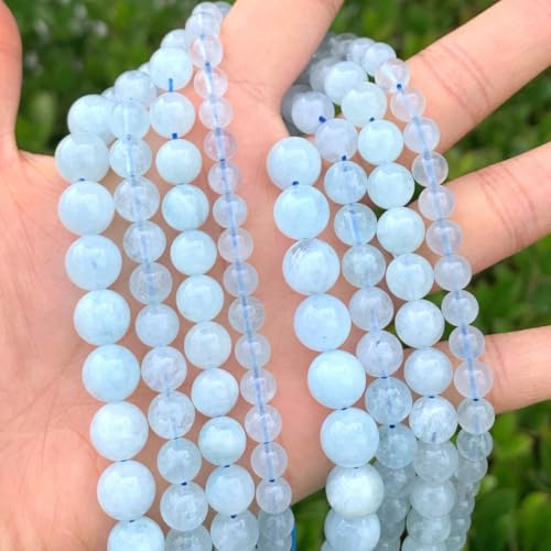 70pcs Adabele Grade A Natural Blue Aquamarine Gemstone 10mm Round Beads (68 Count)