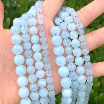 70pcs Adabele Grade A Natural Blue Aquamarine Gemstone 10mm Round Beads (68 Count)