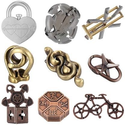 9 Pcs Metal Brain Teasers 3D Steel Puzzle Set (9 Count)