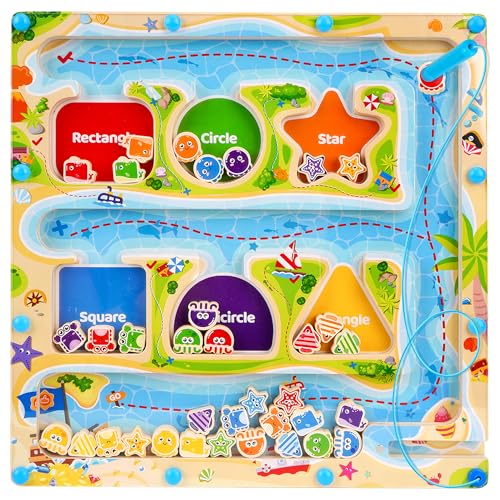 Toddlers Wooden Magnetic Color & Shape Sorting Maze & Magnetic Board