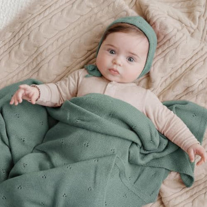 100% Luxury Organic Cotton Pointelle Knit Baby Quilt Blanket
