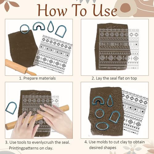 Tribal Elements Style Polymer Clay Texture Sheets Aztec Pattern Silicone Texture Stamp Clay Texture Mat Modeling Pattern Pad Sheets for Jewelry and Earrings Tools