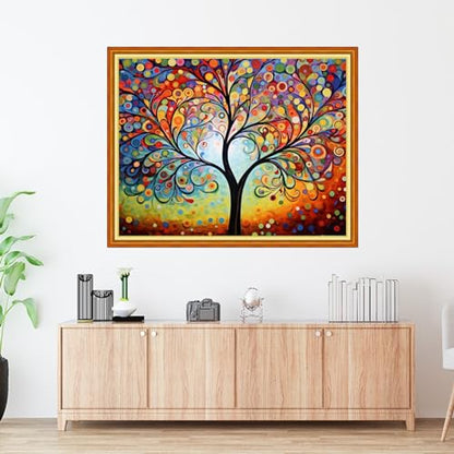 Magic Night Light Tree 16x20 inch 11CT Embroidery Patterns Art Crafts DIY Needlepoint Kits for Beginners Adults All Ages Modern Multicolor Nature