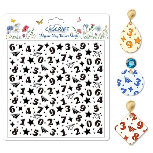 Numbers Pattern Polymer Clay Texture Sheet Stars and Paper Airplanes Silicone Texture Mat for Polymer Clay Making Earrings Jewelry DIY Crafts 5.5 × 5.5 Inch