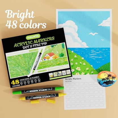 48 Colors Precision Dual Tip Acrylic Paint Markers Pens (48 Count)