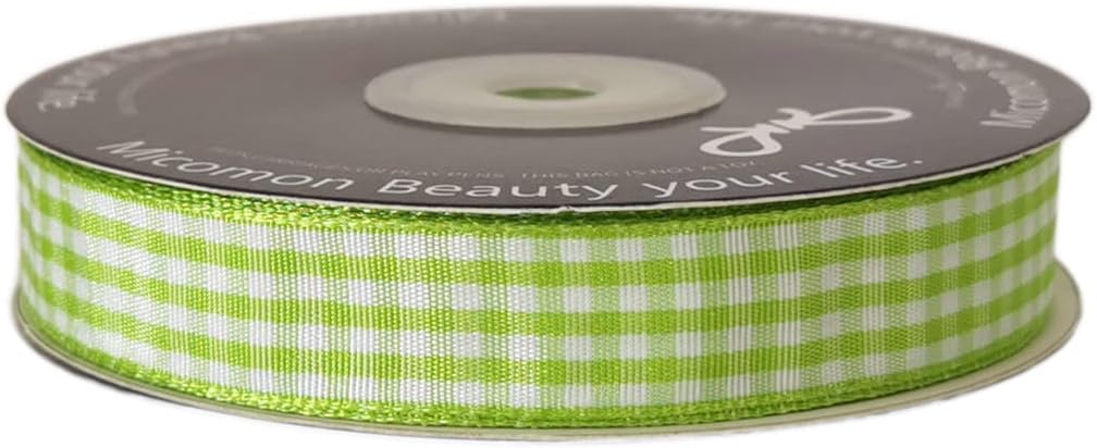 Apple Green Light Green Gingham Plaid Checked Ribbon 25 Yards Each Roll 100% Polyester (5/8",Apple.Green) - Crafty Corner