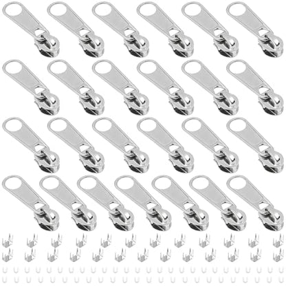 25Pcs Silver Zipper Repair Kit Zippers Replacement 3# Zipper Pull Rescue Kit for Clothing Jackets Purses Luggage Backpacks (25 Count)