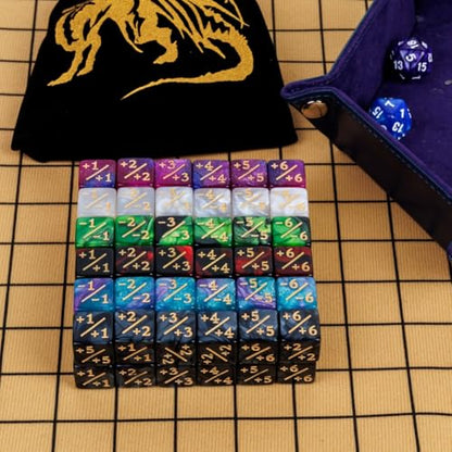 82 Pack Magic The Gathering Counter Dice Set 72 Pcs D6 MTG Dice Life Counters Tokens for Magic Card Game Accessories with 3 Pcs Rolling Dice 7 Pcs Drawstring Bags (56 Count)