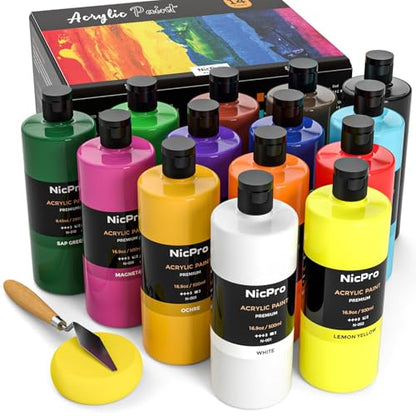 14 Colors Large Bulk Acrylic Paint Set for Artist (236.6 Fl Oz)
