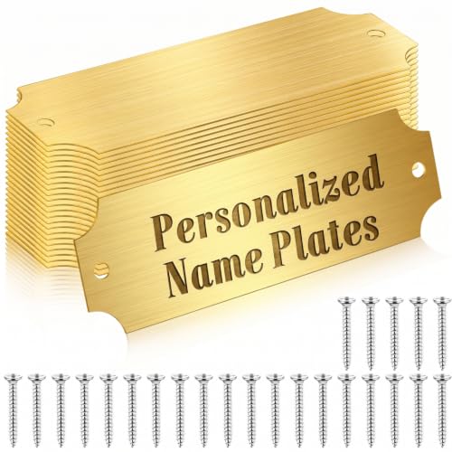 24 Pcs Engraved Name Plate 1" x 3" Personalized Name Plates Trophy Plates Solid Metal Blank with Adhesive Backing and Screws for Trophy Picture Frame Memorial Sign (24 Count)