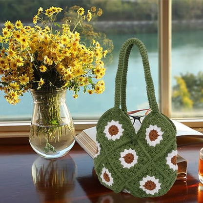 DIY Crochet Set for Crochet Shoulder Bag Green Daisy Crochet Bag Kit for Beginners Crochet Tote Bag Crochet Starter Kit with Instruction for Birthday Gift
