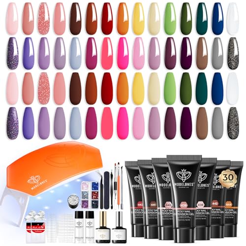 Poly Gel Nail Kit 30 Colors with 8W Nail Lamp Pink Yellow Grey (6 Fl Oz)