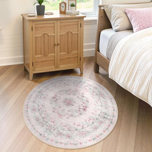 Bow Print Washable 4ft Round Rug (12.54 Sq Ft)