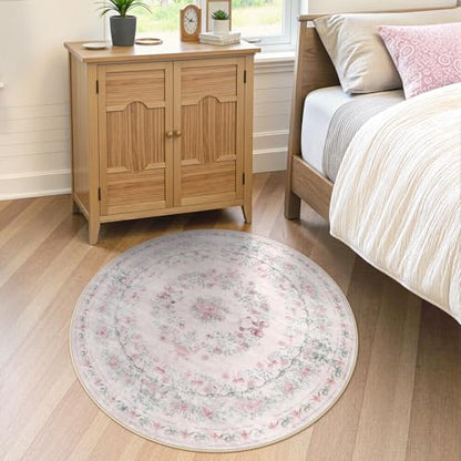Bow Print Washable 4ft Round Rug (12.54 Sq Ft)