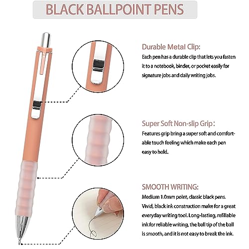 Ballpoint Pens Black Medium Point 1mm Pen with Super Soft Grip Ball Point Pen for Men Women Retractable Pens (12 Count)