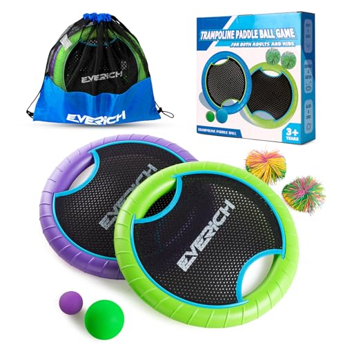 Bouncy Paddle Ball Game for Kids with 2 EVA Foam Trampoline Paddles and 4 Balls