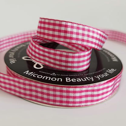 Pink and White Woven Edge Plaid Chekered Ribbon 100% Polyester Gingham Ribbon 25 Yards Each Roll for Easter Packing Decoration (72 Foot)