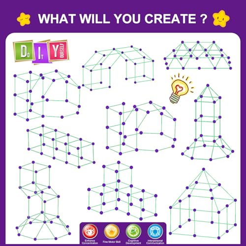 Glow In The Dark Fort Building Kit for Kids (200 Count)