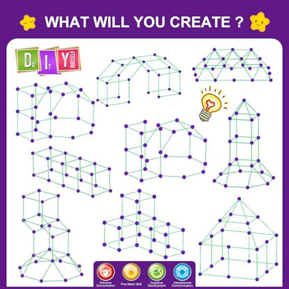 Glow In The Dark Fort Building Kit for Kids (200 Count)