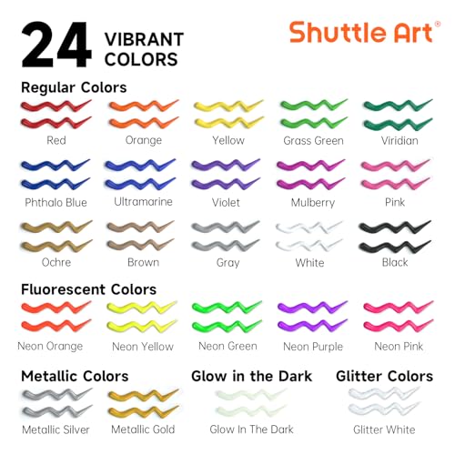 Fabric Paint 24 Colors 3D Permanent Paint with Brushes Palette Pen Fabric Sheet Stencils (24 Fl Oz)