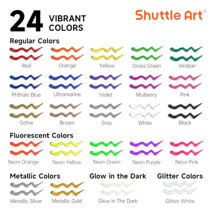 Fabric Paint 24 Colors 3D Permanent Paint with Brushes Palette Pen Fabric Sheet Stencils (24 Fl Oz)