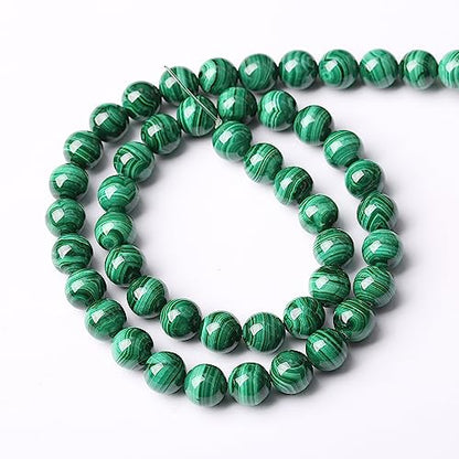19pcs 10mm Natural Green Malachite Beads AAA Gemstone Round Loose Beads for Jewelry Making DIY Bracelets Necklaces Crystal Energy Healing Stone Beads 7.5"