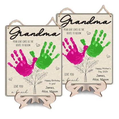 Grandma Handprint Floral Plaque