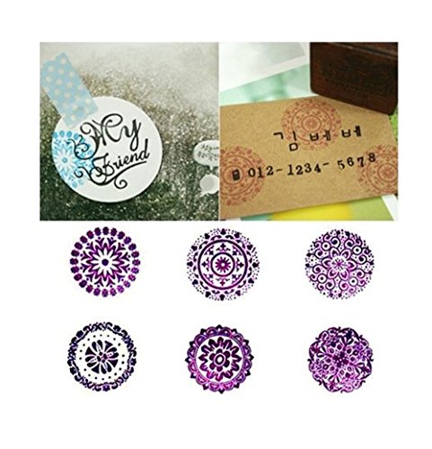 6 Pieces Floral Pattern Round Wooden Rubber Stamp for Scrapbooking (6 Count)