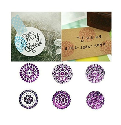 6 Pieces Floral Pattern Round Wooden Rubber Stamp for Scrapbooking (6 Count)