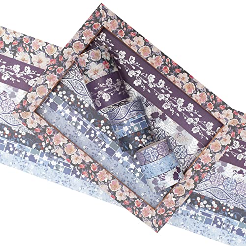 Elegance Blue Washi Tape Set 8 Rolls Wide Silver Embellishment Decorative Masking Tapes for Arts (8 Count)