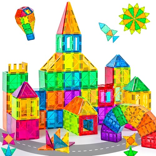 60 Pcs Magnet Tiles Magnetic 3D Building Blocks Set Educational Construction Toys for 3+ Year Kids with Stronger Magnets