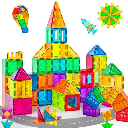 60 Pcs Magnet Tiles Magnetic 3D Building Blocks Set Educational Construction Toys for 3+ Year Kids with Stronger Magnets