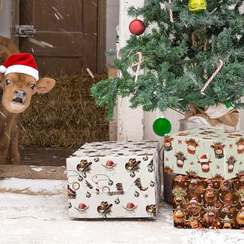 Western Cowboy Christmas Wrapping Paper Sheet (30 Sq Ft)