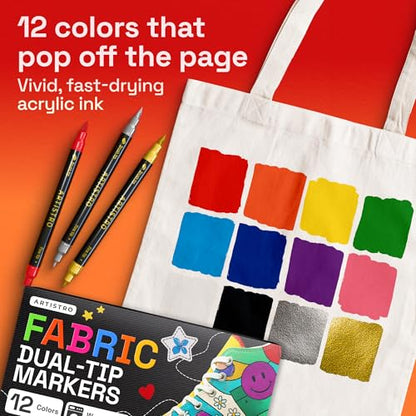 12 Dual Tip Fabric Markers Decorating Kit (12 Count)