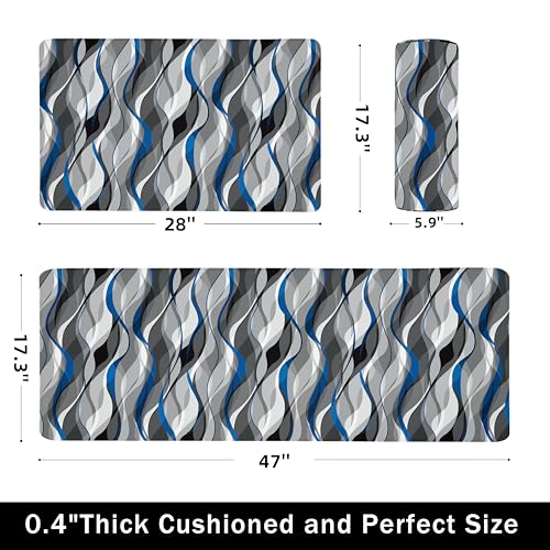 Kitchen Mats for Floor Modern Abstract kitchen rugs Grey and Blue Stripe Anti Fatigue Kitchen Mats Waterproof Floor Mats Cushioned Non