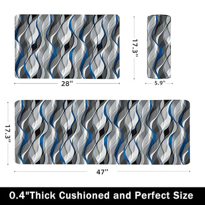 Kitchen Mats for Floor Modern Abstract kitchen rugs Grey and Blue Stripe Anti Fatigue Kitchen Mats Waterproof Floor Mats Cushioned Non