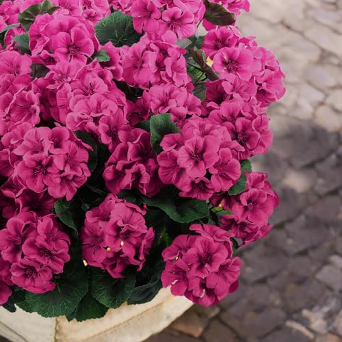 6 Pcs Artificial Geranium Flowers for Outdoors Geraniums Silk Flowers Outdoor UV Resistant Garden Plants Faux Flowers for Home Kitchen Table Centerpieces Decor