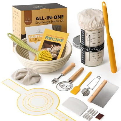 Sourdough Starter Kit with Banneton Bread Proofing Baskets and Jar