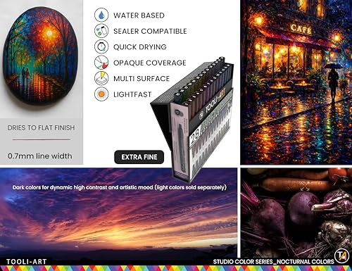 28 Dark Nocturnal Colors Acrylic Paint Pens Studio Color Series Markers Set 0.7mm Extra Fine Tip (28 Count)