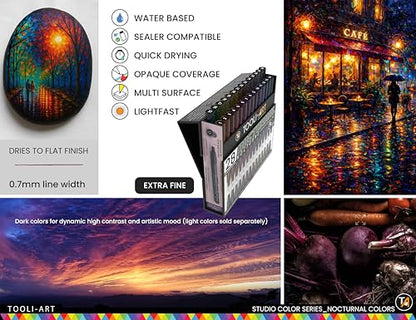 28 Dark Nocturnal Colors Acrylic Paint Pens Studio Color Series Markers Set 0.7mm Extra Fine Tip (28 Count)
