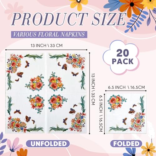 20 Pack Decoupage Napkins Floral Cocktail Decorative Paper Napkins (20 Count)